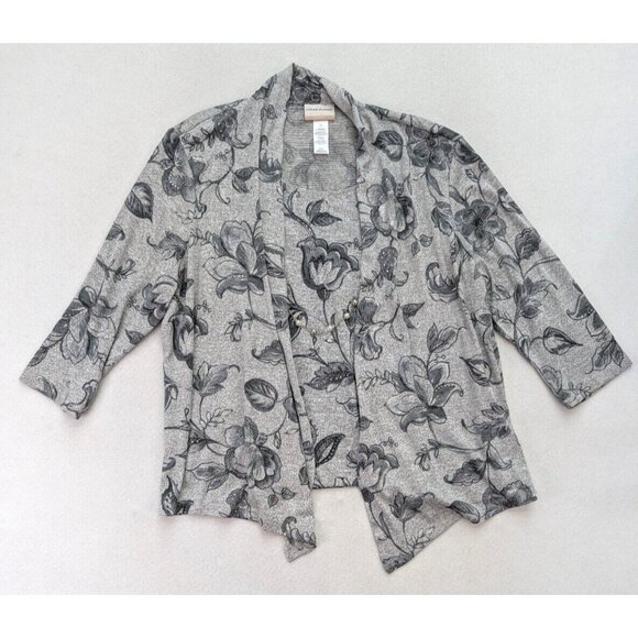 Alfred Dunner Women's Sweater Size 1X Gray Floral Print 2-For Cardigan - Picture 2 of 16